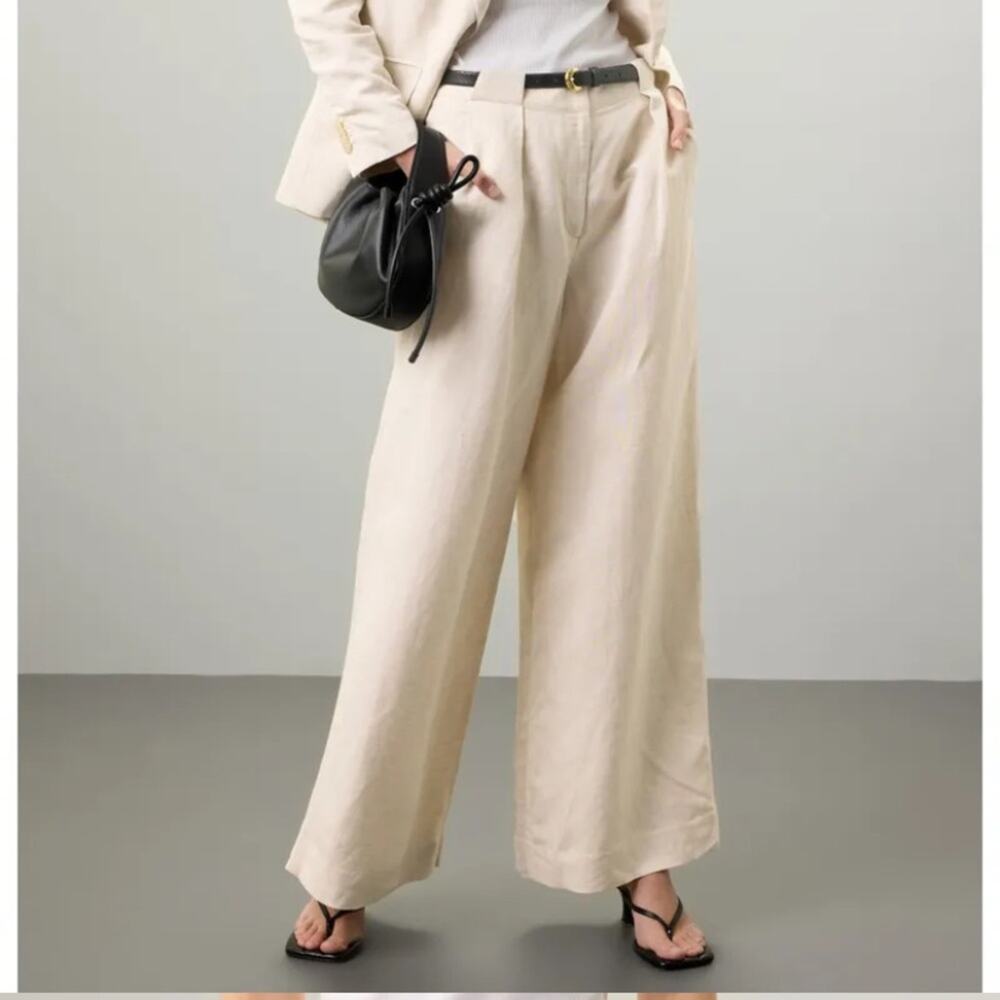 Club Monaco Wide Leg Linen Blend Trouser Size 8